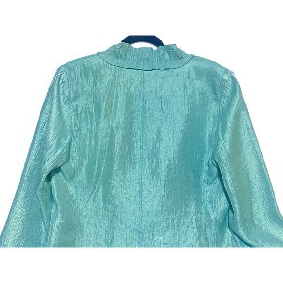 Rafael Turquoise Jacket Women's Size 14 Lined Lightweight Ruffled Trim Front Tie - Picture 7 of 8